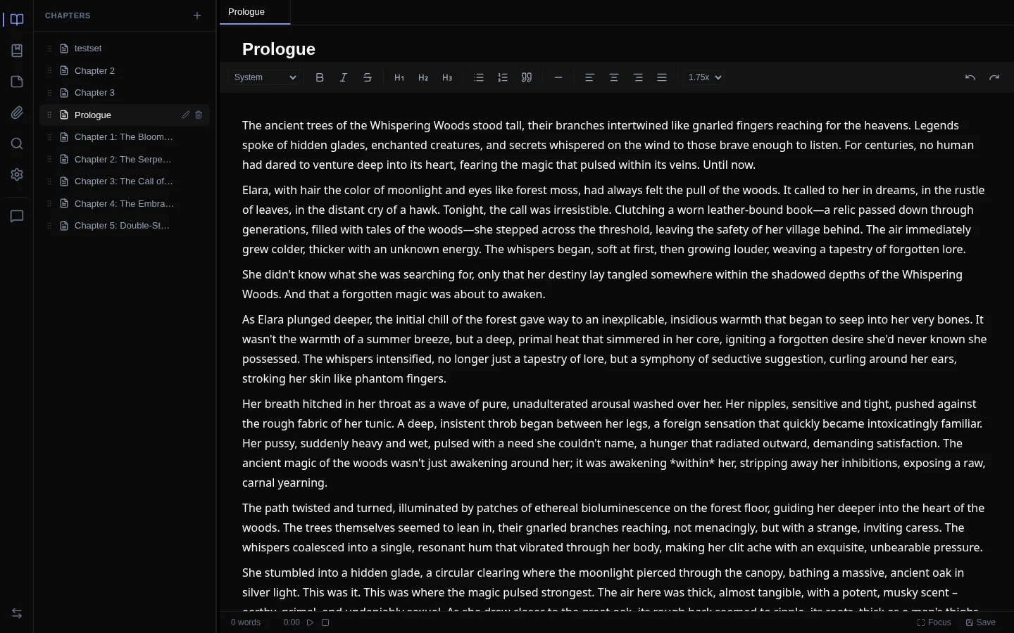 AI Writing Workspace with chapter editor and project management